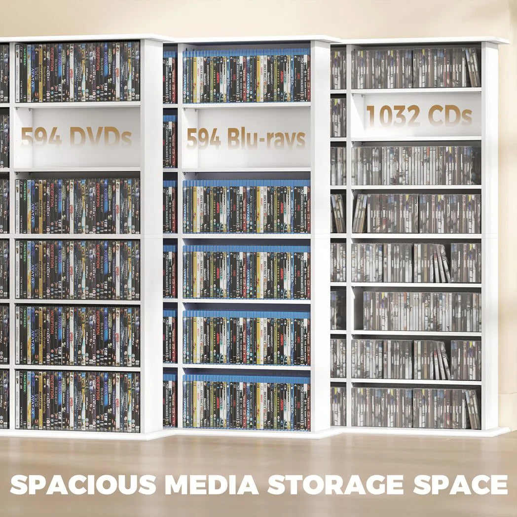 HOMCOM 1032 CD / 594 DVD Media Storage Unit with 24 Compartments & 18 Adjustable Shelves – Blu-ray Shelf Tower, White