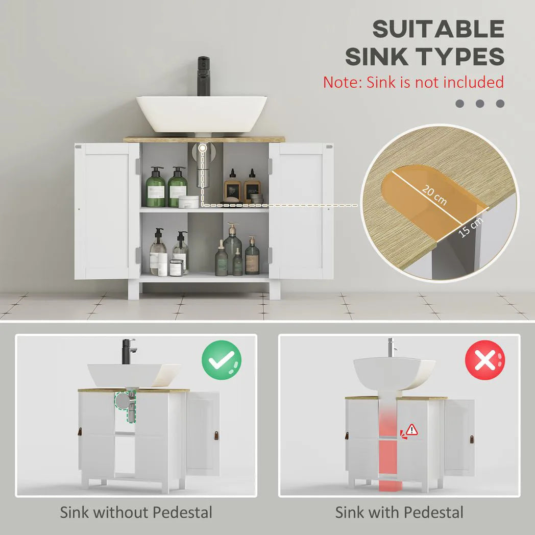 kleankin Under Sink Bathroom Cabinet with U-Shaped Cut-Out – For Basins Without Pedestal, White