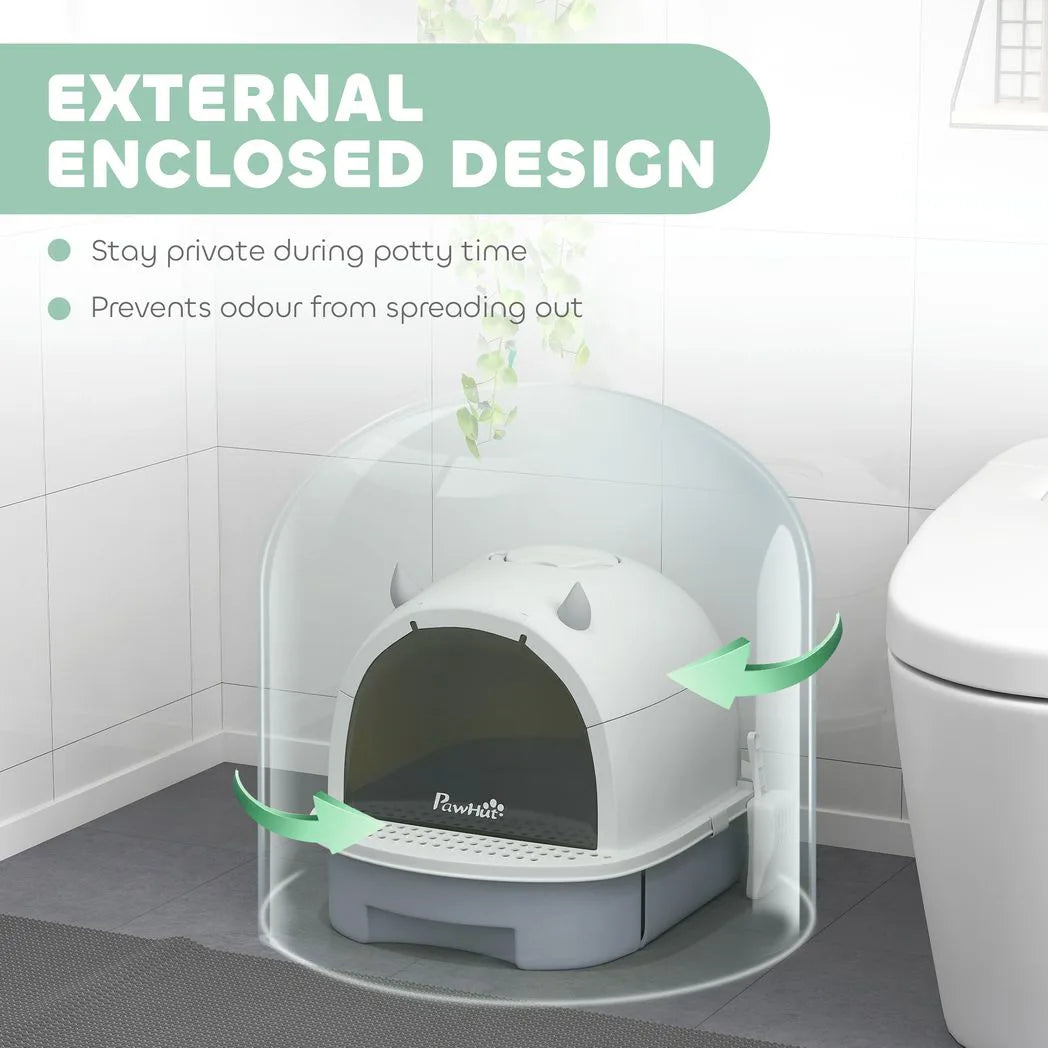 PawHut Enclosed Cat Litter Box with Pull-Out Drawer, Scoop and Deodorising Bags – Odour Control, Portable