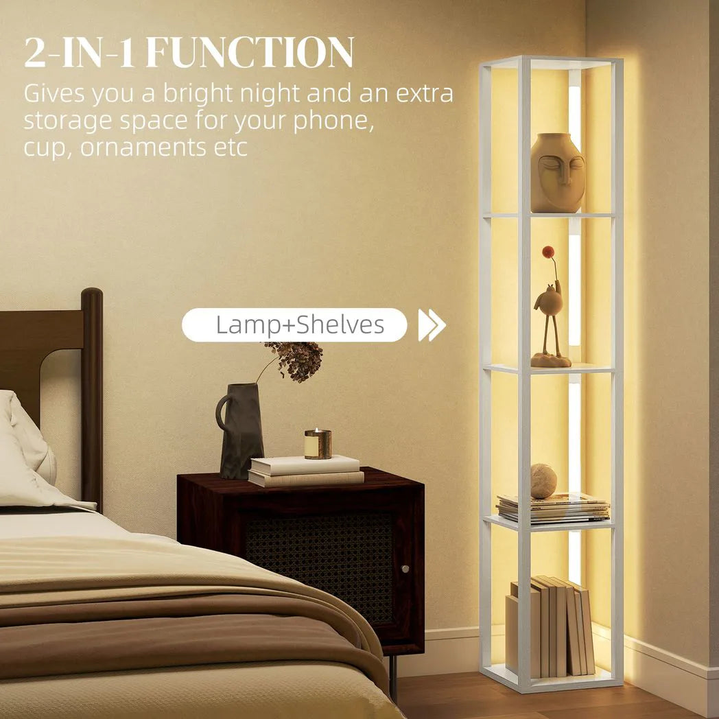 HOMCOM Floor Lamp with Shelves and 3 Brightness Levels – White