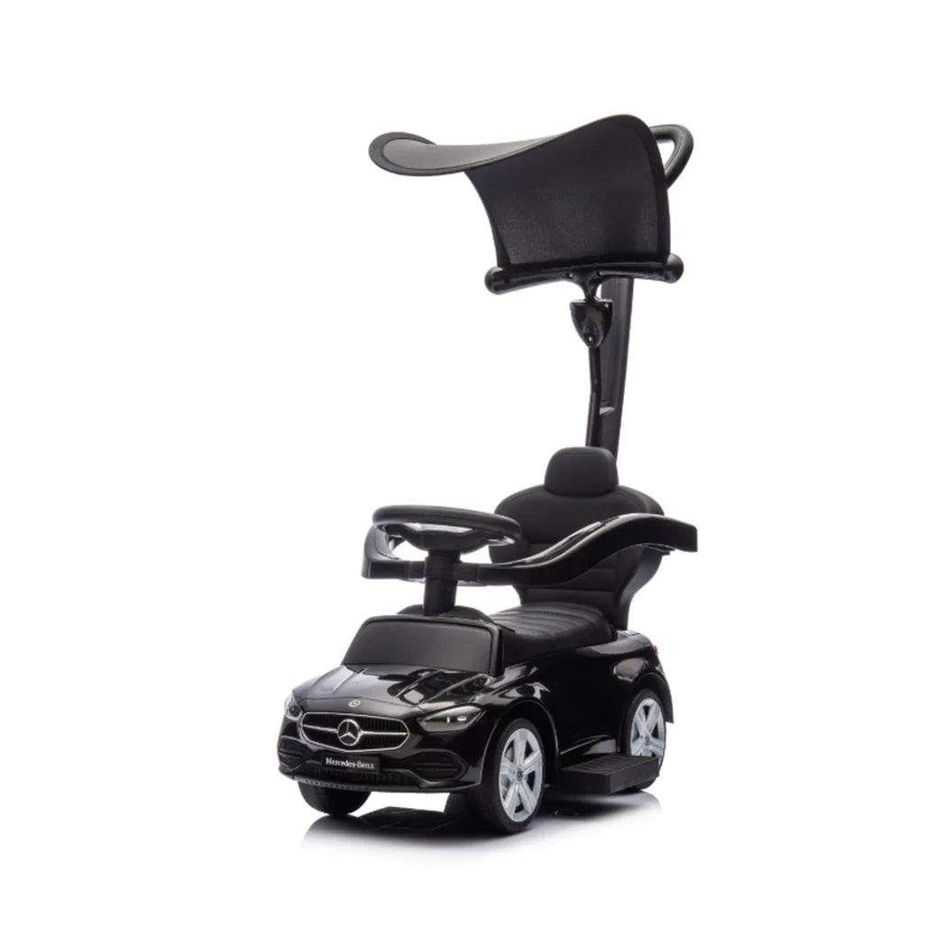 AIYAPLAY 4 in 1 Licensed Mercedes-Benz Ride On Push Car with Canopy, Guardrails, Horn and Music – 12–36 Months, Black