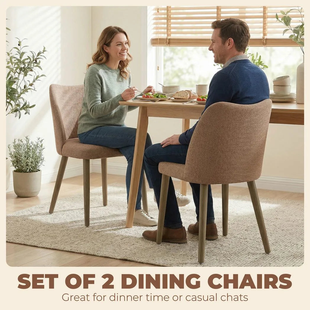 HOMCOM Set of 2 Linen-Look Dining Chairs with Padded Seat and Rubberwood Legs – Kitchen Seating, Brown