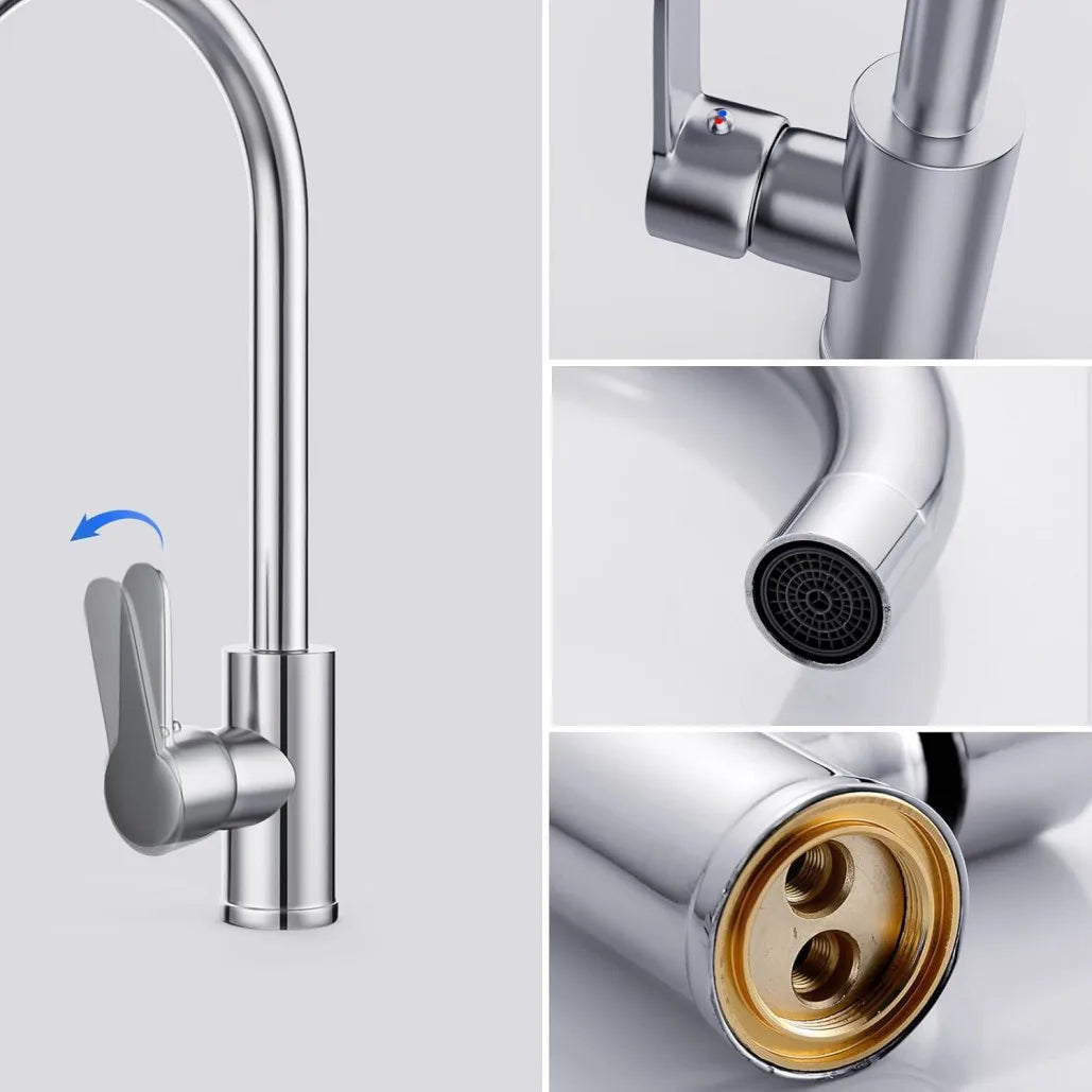 Kitchen Sink Mixer Tap with 360° Swivel Spout & Single Lever – Retractable Hot & Cold Mono Tap, Chrome