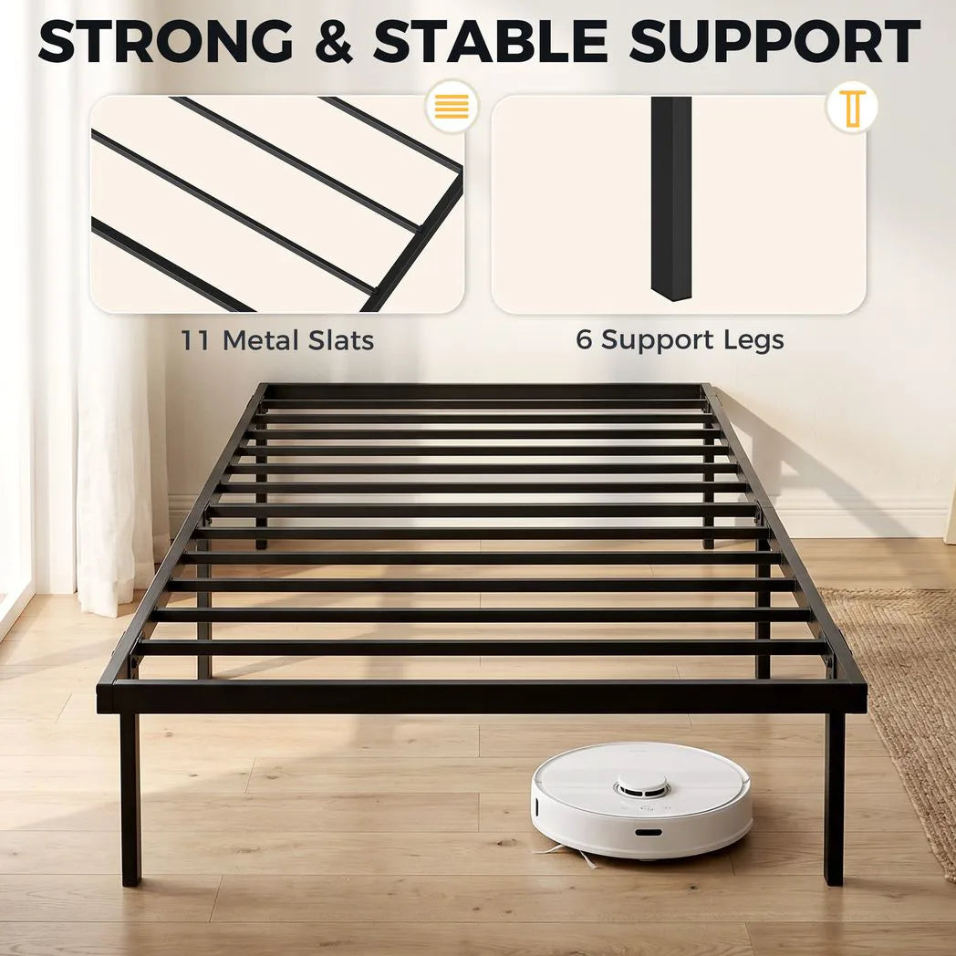 HOMCOM 3ft Single Bed Frame with Underbed Storage Space – Black Metal Platform Bed with Steel Slat Support