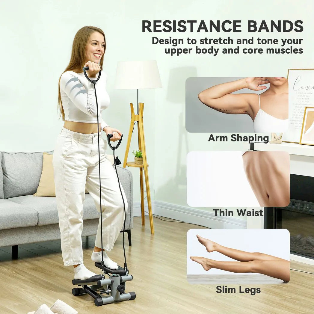 SPORTNOW Mini Stepper with Resistance Bands, LCD Monitor and Non-Slip Pedals – Home Workout Step Machine