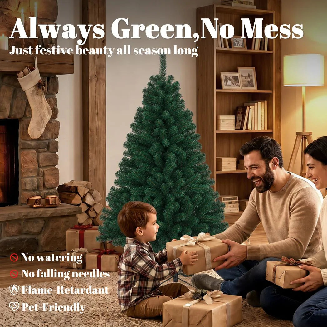 HOMCOM 5ft Hinged Artificial Fir Christmas Tree with 420 Branch Tips and Foldable Steel Stand, Green