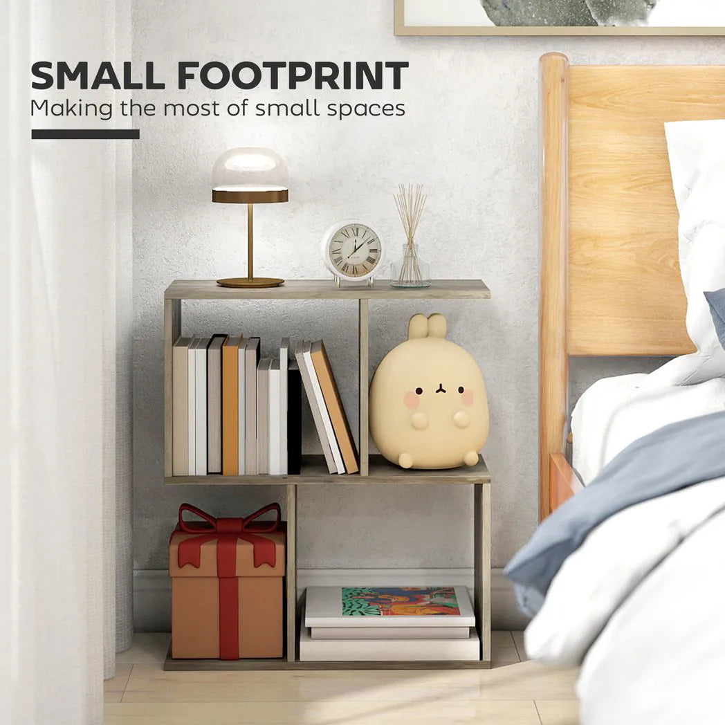 HOMCOM S-Shaped Narrow Side Table with 3-Tier Storage Shelves – Slim Living Room End Table, 50W x 19.5D x 58H cm, Grey