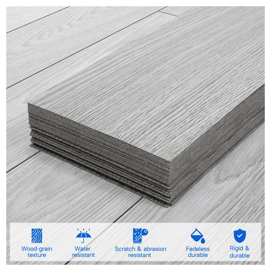 Self-Adhesive Wood Effect Vinyl Floor Planks, 36 Pieces (5m²) – Waterproof PVC Flooring, Light Grey