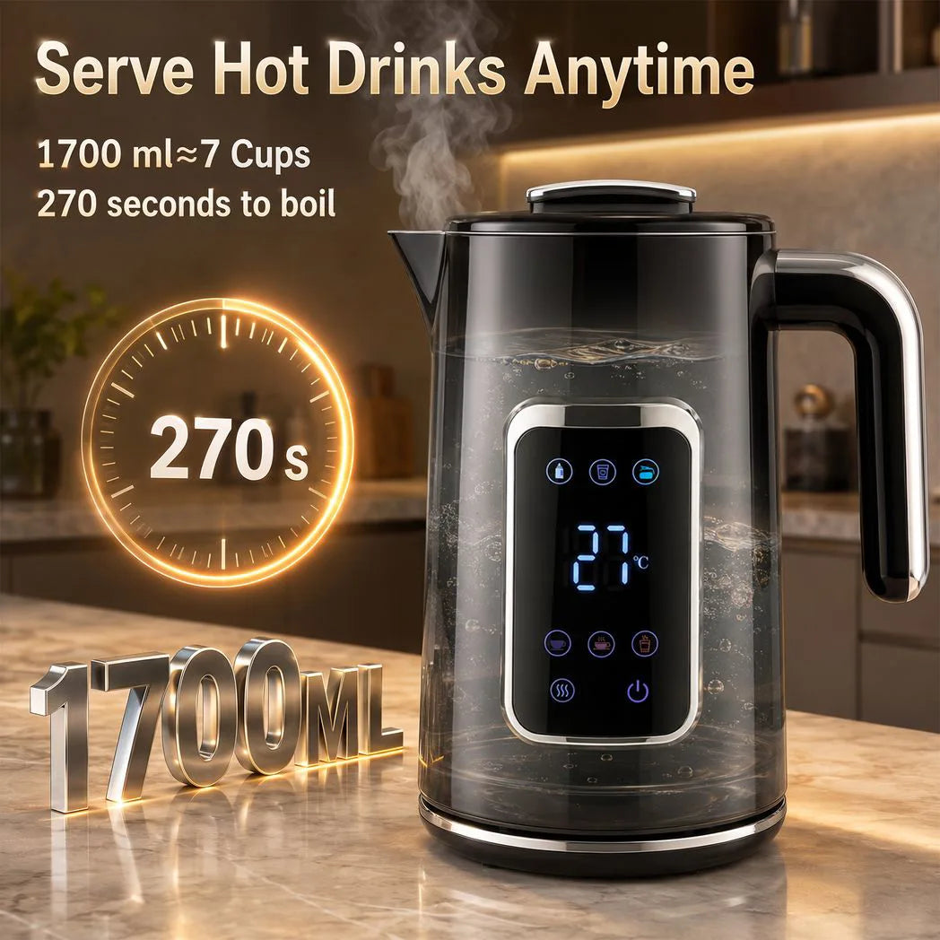 HOMCOM 1.7L 3000W Electric Kettle with LED Display, Adjustable Temperature & Keep Warm – Fast Boil Water Kettle, Black