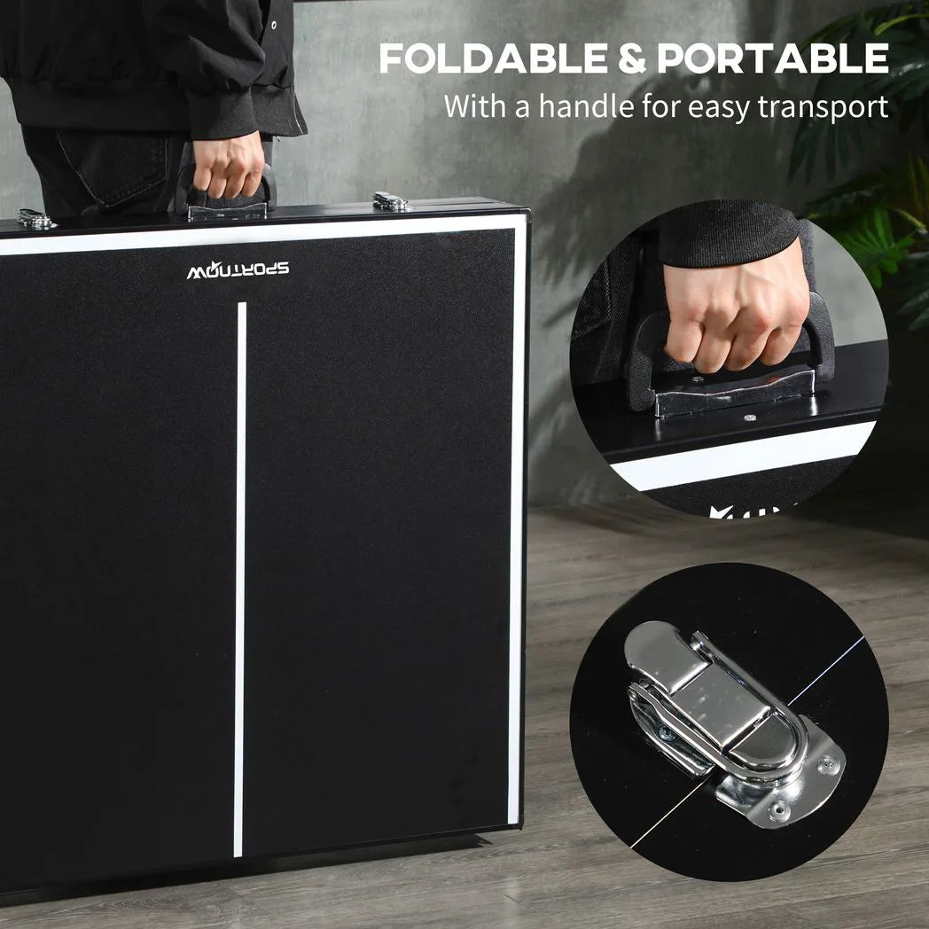 SPORTNOW 5ft Mini Table Tennis Table with Net & Aluminium Frame – Folding Indoor Outdoor Ping Pong Table, Black
