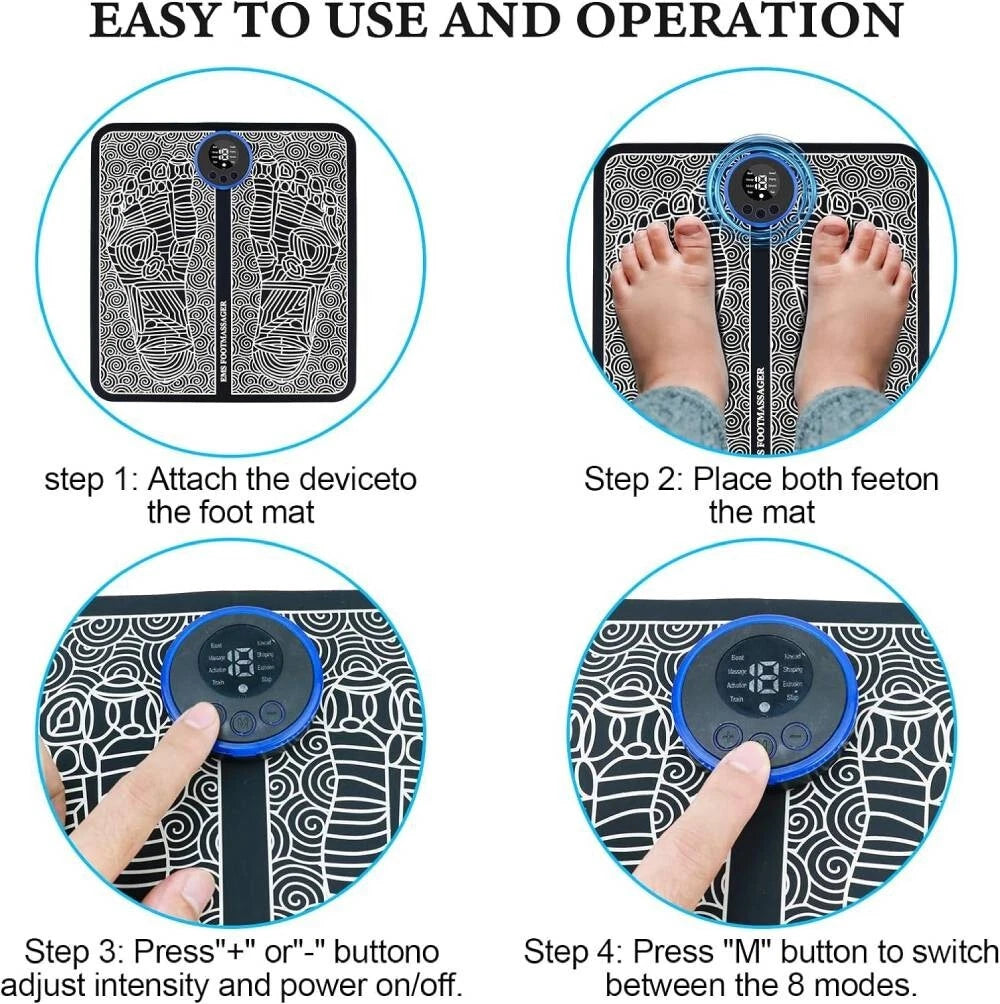 Electric Foot Massager Pad with 19 Intensity Levels & 8 Modes – Rechargeable USB Foot Massage Mat, Black