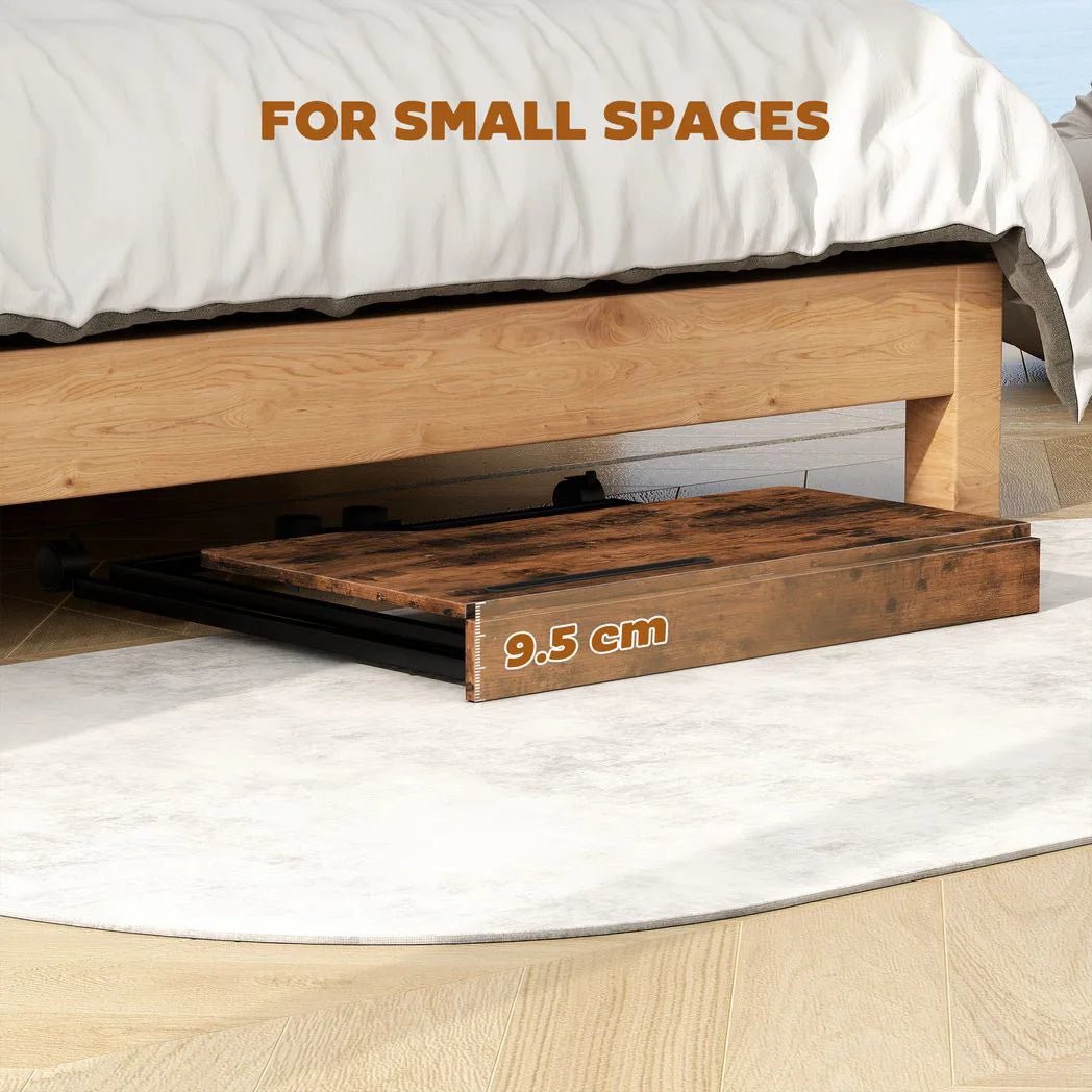 HOMCOM Folding Small Desk on Wheels – Space-Saving Computer Desk with Phone Slot, Rustic Brown