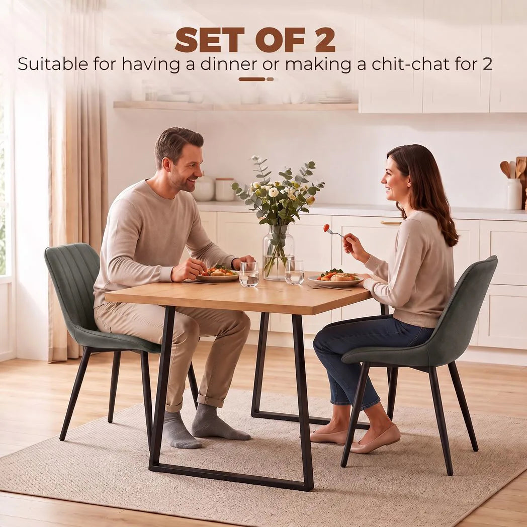 HOMCOM Faux Leather Dining Chairs Set of 2 with Metal Legs and Curved Back – Upholstered Kitchen Chairs, Grey