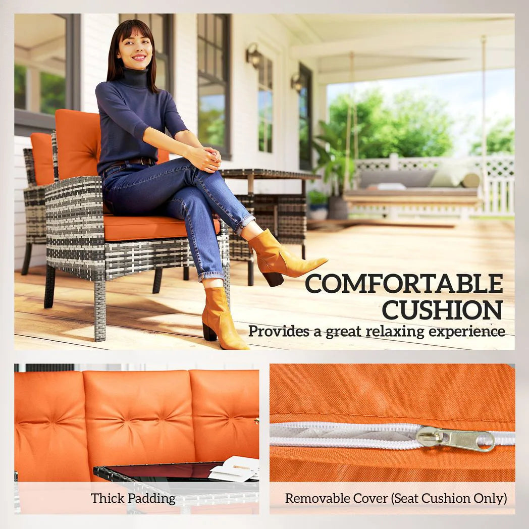 Outsunny 6 Piece Rattan Garden Sofa and Dining Set with Glass Table and Cushions, Orange