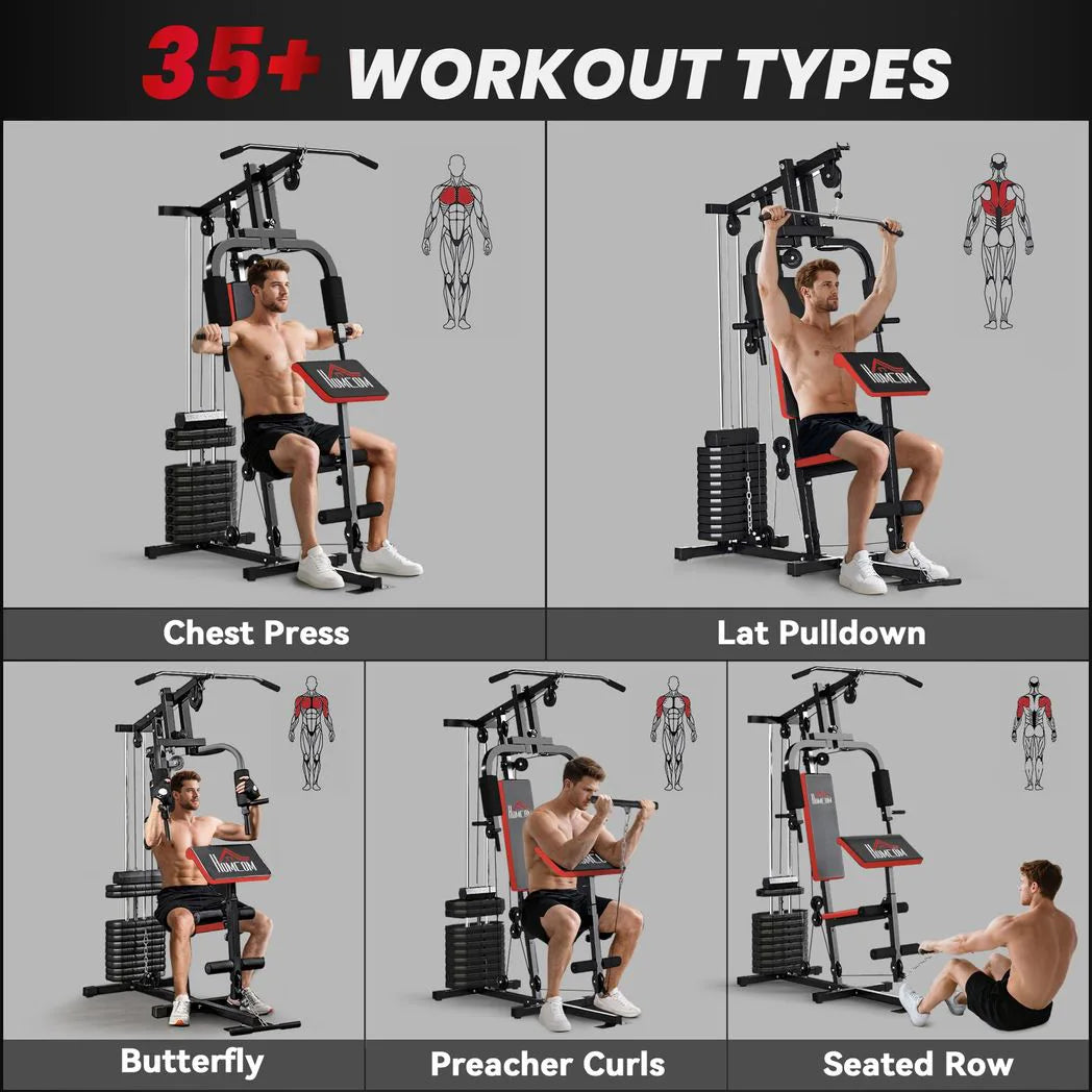 HOMCOM Multi Gym Station with 65 kg Weight Stack, Chest Press, Pulleys & Leg Extension – Home Gym, Black
