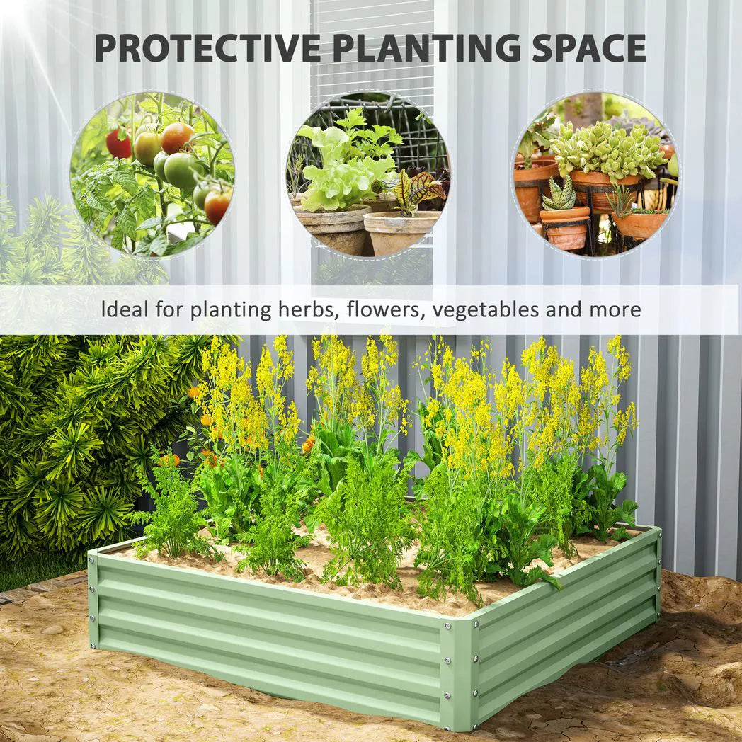 Outsunny Square Raised Garden Bed with Galvanised Steel Frame – 120 x 120 x 30cm Planter Box for Vegetables, Flowers and Herbs
