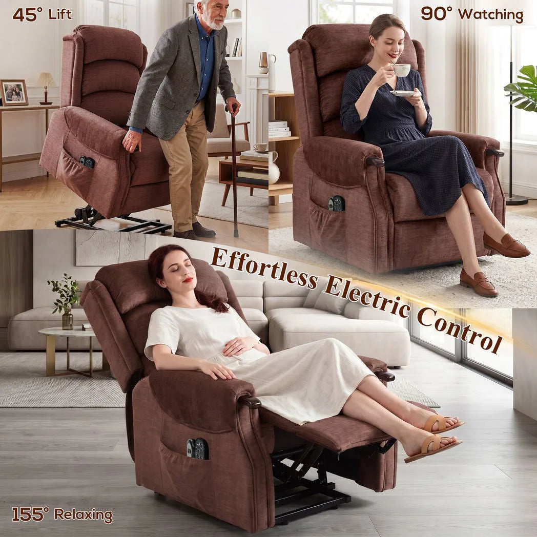 HOMCOM Power Lift Recliner Chair with Vibration Massage, Heat and Wood Grips – Pocket Spring, Brown