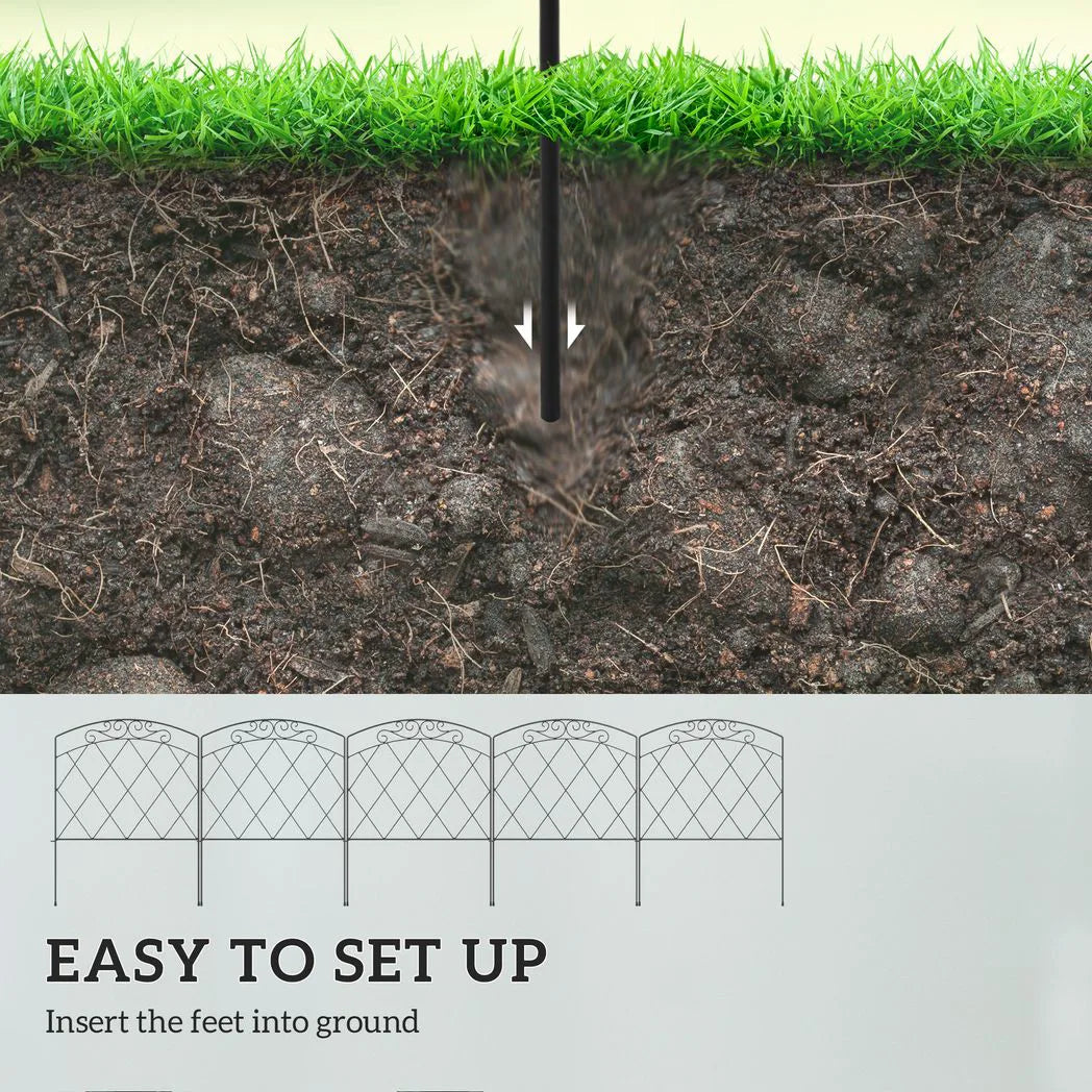 Outsunny 3m Decorative Metal Garden Fence, Diamond and Swirl Pattern – Flexible Border Fencing