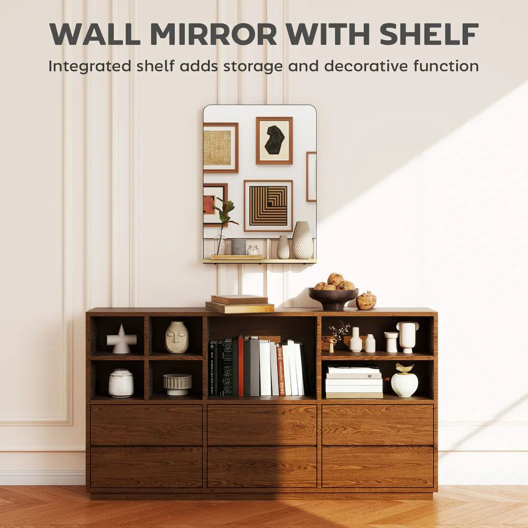 HOMCOM Wall Mirror with Wood Shelf – Black