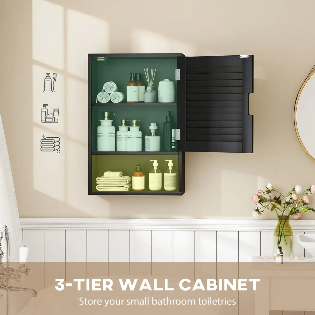 HOMCOM Wall Mounted Bathroom Cabinet with Adjustable Shelves – Louvred Door Storage, 40 x 20 x 60 cm, Black