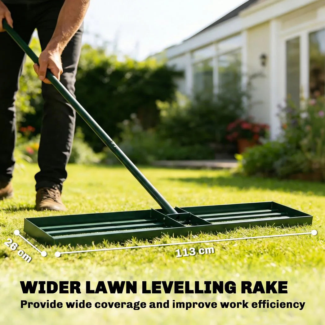 Outsunny Lawn Levelling Rake – 113 x 26cm Lawn Leveller Lute with 169cm Handle for Soil, Sand and Grass