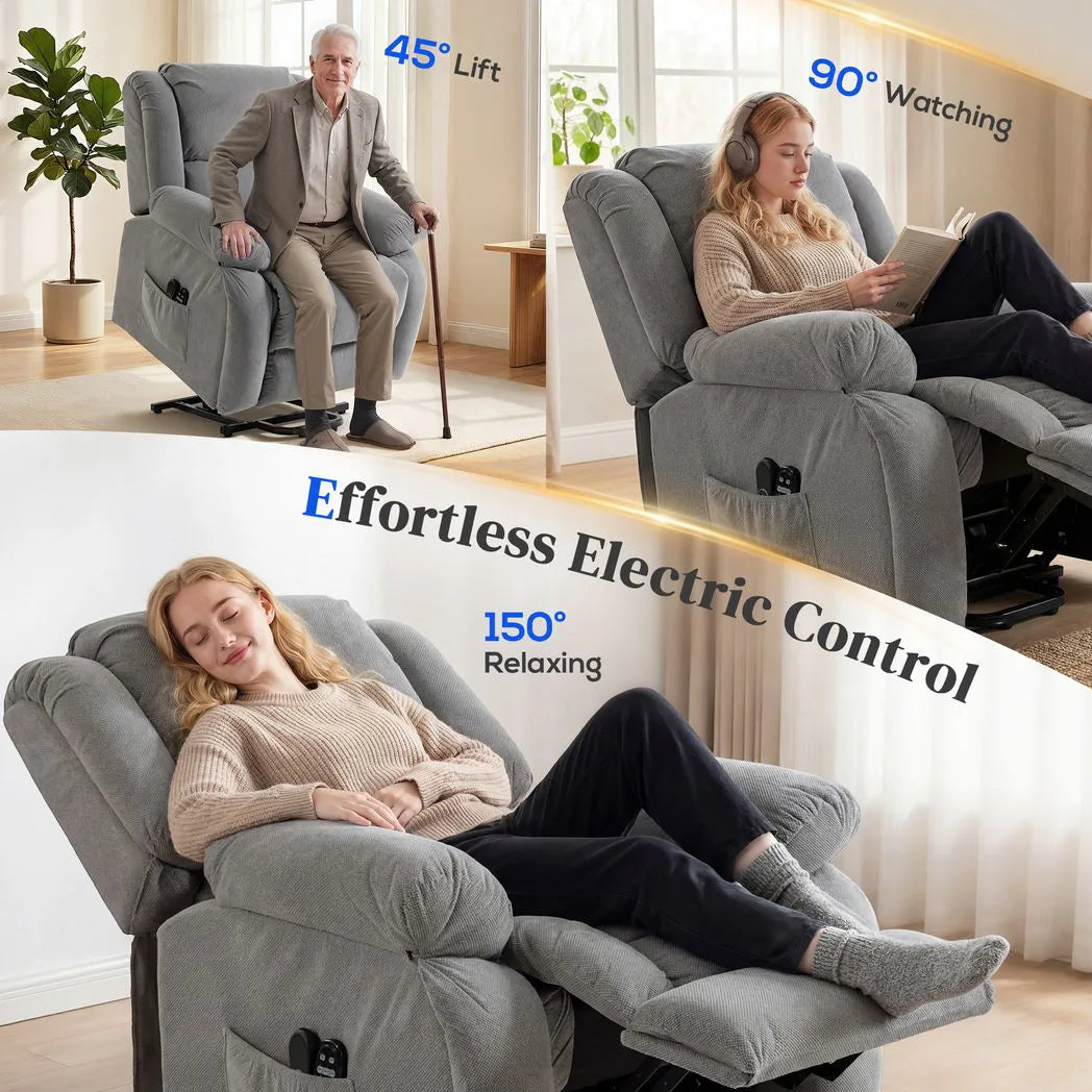 HOMCOM Electric Lift Recliner Chair with Vibration Massage, Heat and USB Port – Wide Seat, Light Grey