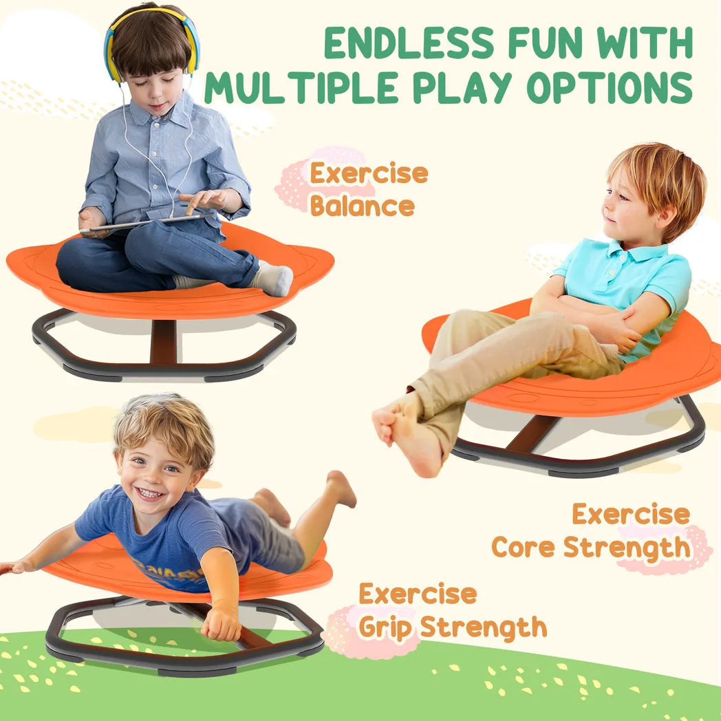 AIYAPLAY Planet-Shaped Kids Sensory Swivel Chair for Balance and Coordination – 360° Spin, Orange
