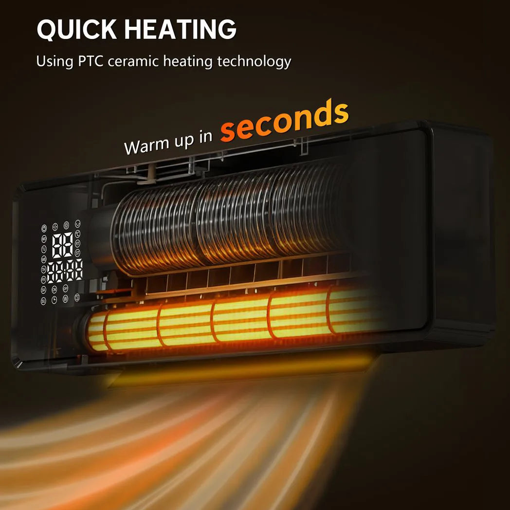 HOMCOM 2000W Wall Mounted Ceramic Electric Heater with Oscillating Fan and Thermostat – Remote Control, Black