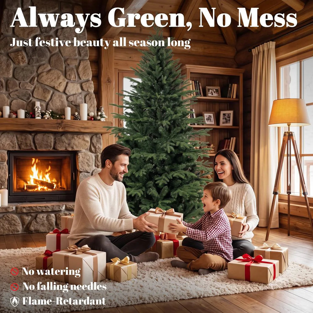 HOMCOM 6ft Artificial Christmas Tree – 180cm Hinged Xmas Tree with 2081 Tips and Solid Pine Wood Stand, Green