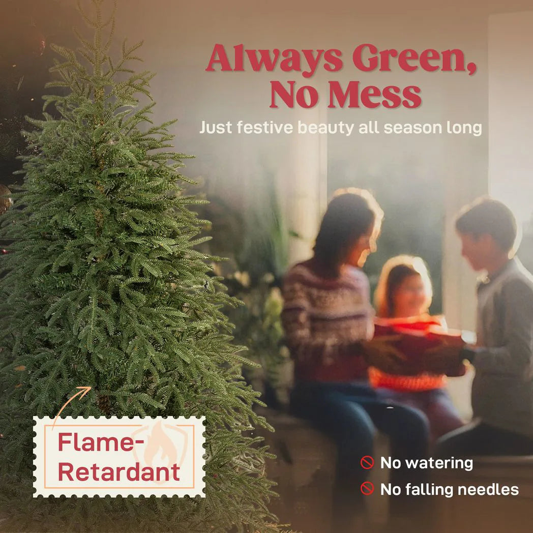 HOMCOM 6ft Full Spruce Artificial Christmas Tree with 1814 Realistic Tips – Easy Assembly, Green