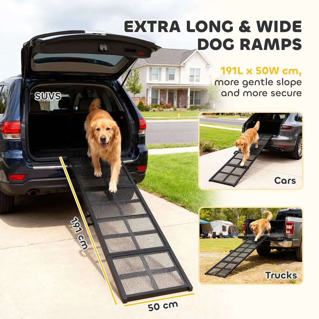PawHut 191cm Extra Long Folding Dog Ramp with Non-Slip Surface – Car Pet Ramp for Large Dogs, Black