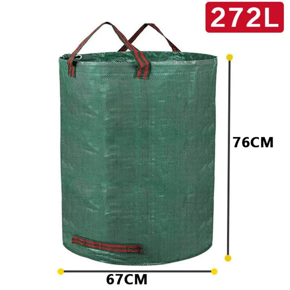 2 Pack 272L Reusable Garden Waste Bags – Heavy Duty Collapsible Woven Sacks with 4 Handles, Green