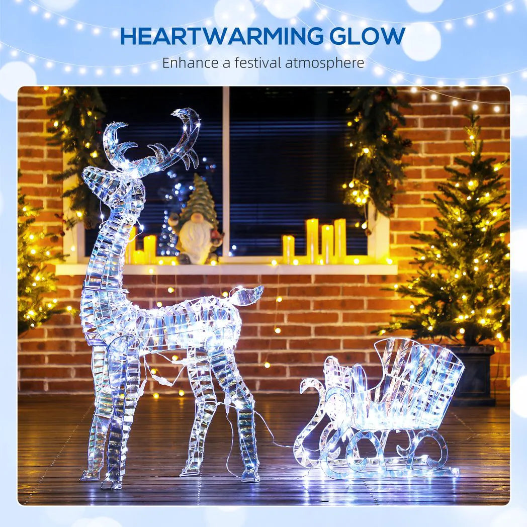 Outsunny Lighted Reindeer & Sleigh, 170 LEDs