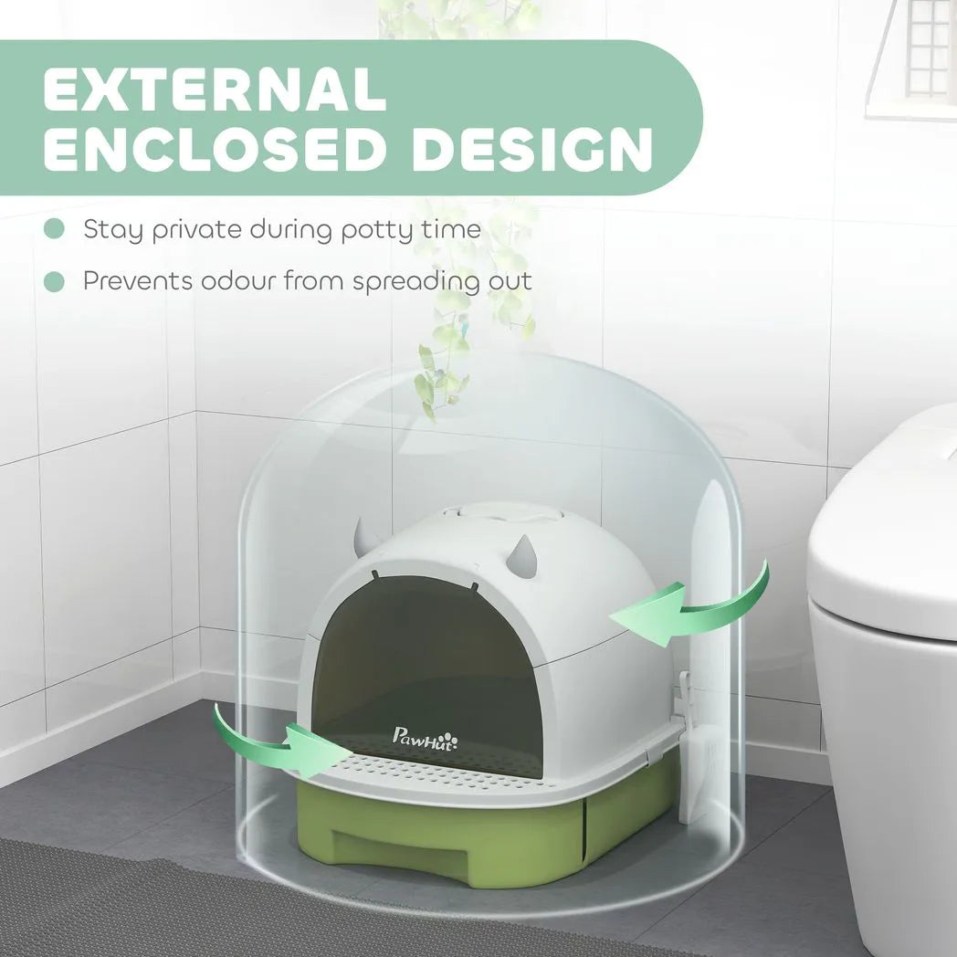 PawHut Enclosed Cat Litter Box with Pull-Out Drawer, Scoop and Deodorising Bags – Portable Privacy Tray