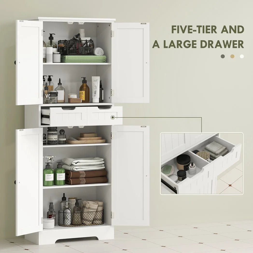 HOMCOM Tall Freestanding Bathroom Cabinet with Drawer, Shelves and Doors, 60 x 30 x 160 cm – White
