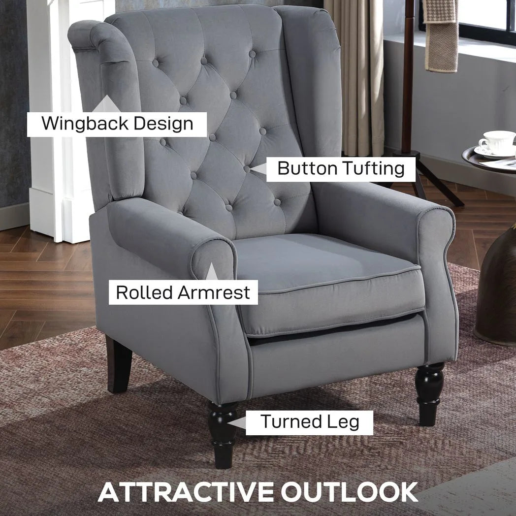 HOMCOM Retro Wingback Accent Chair with Button Tufting & Pocket Springs – Occasional Chair, Light Grey