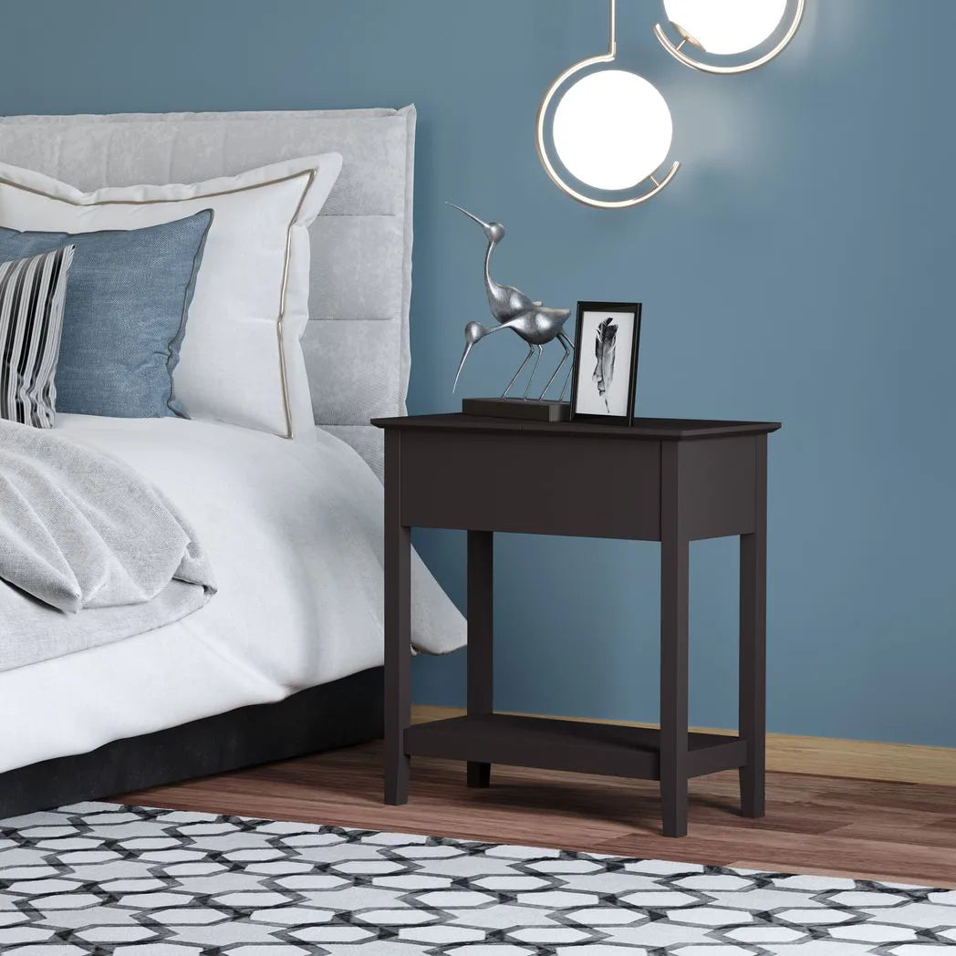 HOMCOM Narrow End Table with Flip Top and Bottom Shelf – Retro Side Table for Living Room and Study, Dark Coffee