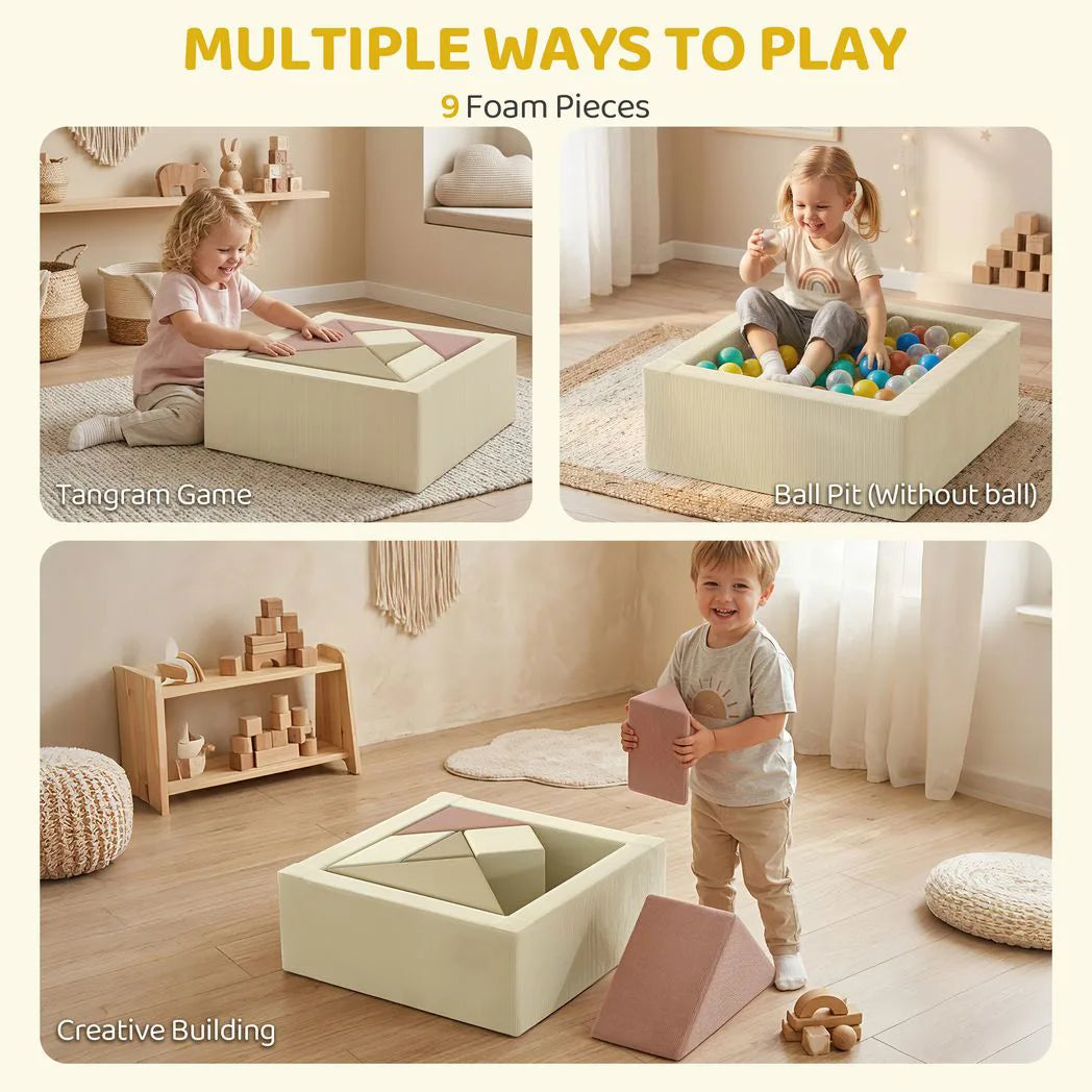 AIYAPLAY 9 Piece Foam Climbing Blocks Soft Play Set with Tangram Play and Removable Cover – Ages 3-6