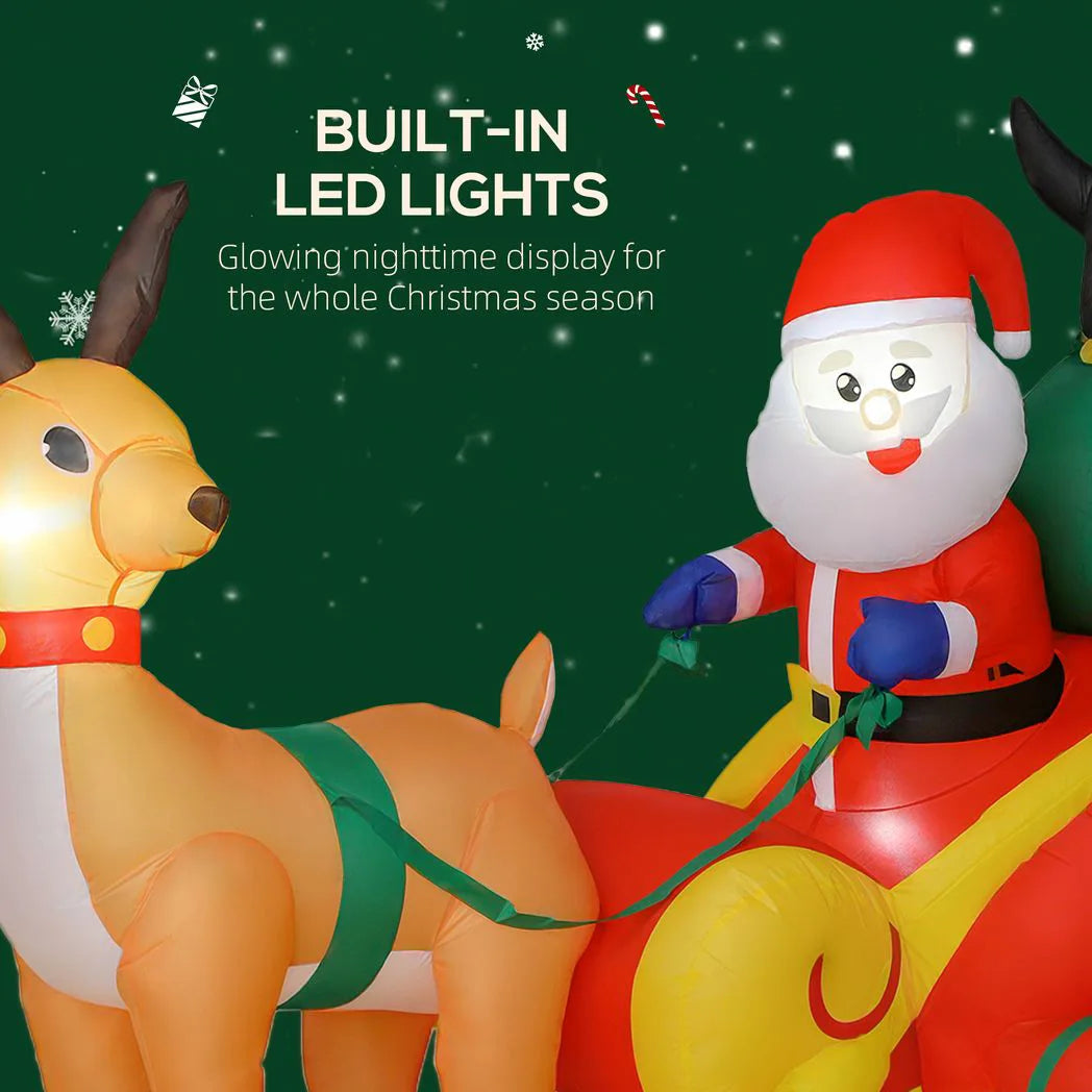 Outsunny 6ft Inflatable Santa Sleigh Christmas Decoration with Built-In LEDs – Outdoor Blow-Up Display