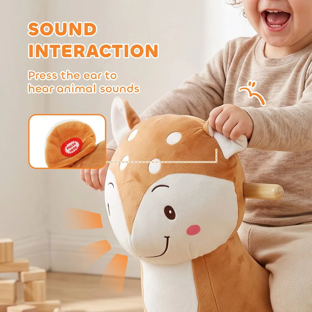 AIYAPLAY Deer Rocking Horse with Sounds, Security Belt & Rocking Stopper – Toddler Ride On, 1-3 Years, Brown