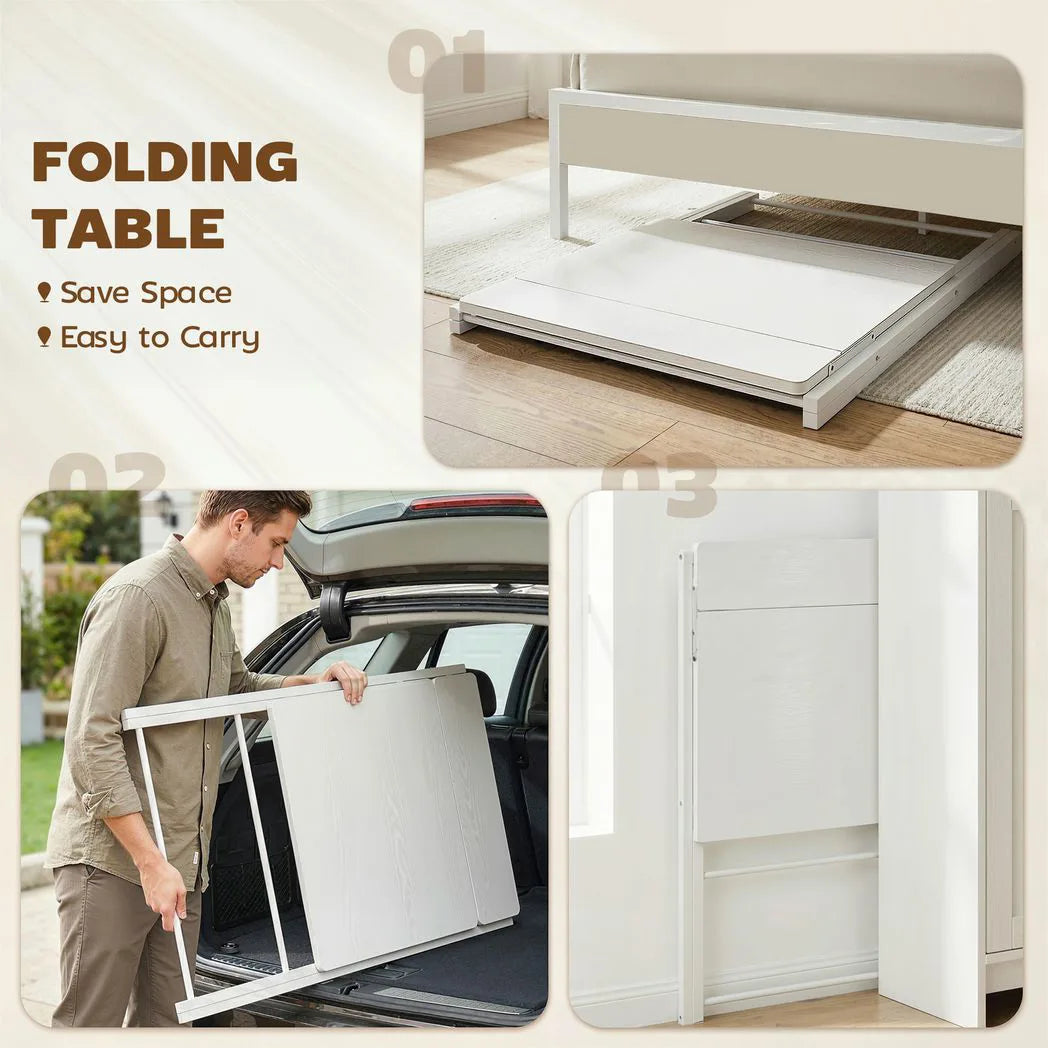 HOMCOM Compact Folding Desk with Storage Shelf – Space-Saving Home Office Computer Desk, White