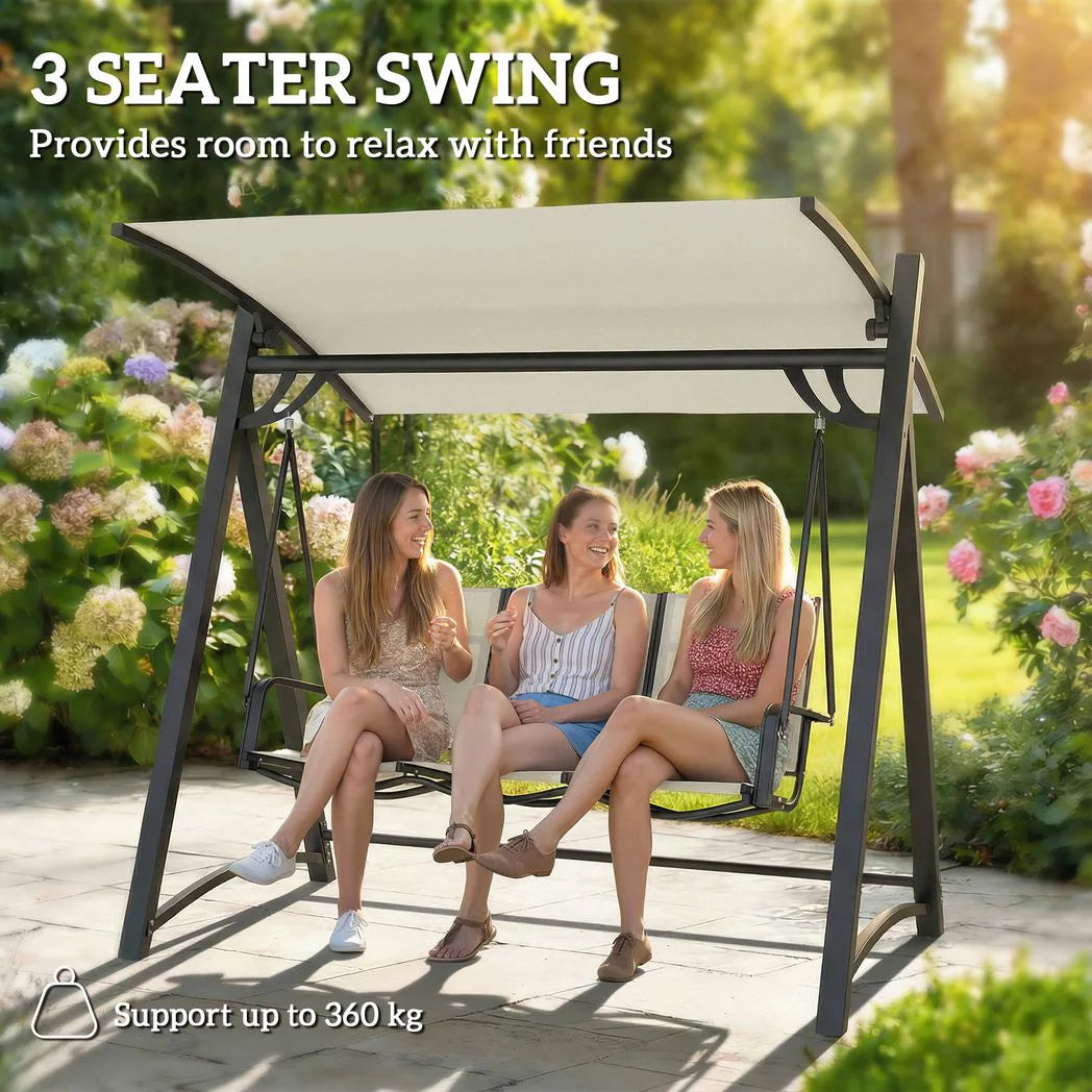 Outsunny 3 Seater Garden Swing Chair with Adjustable Canopy and Breathable Mesh Seat, 360 kg Capacity, White