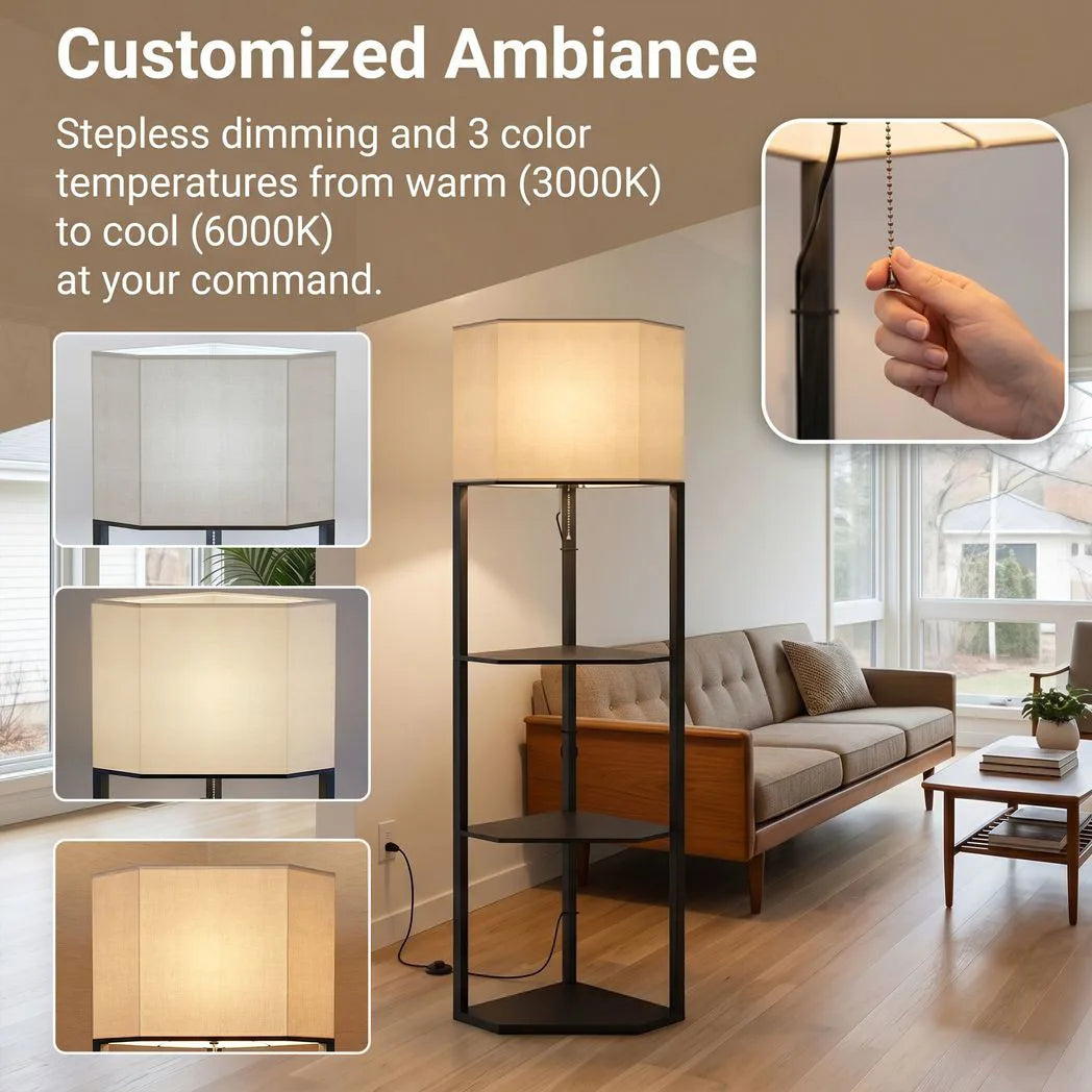 HOMCOM Corner Floor Lamp with Shelves and Lights