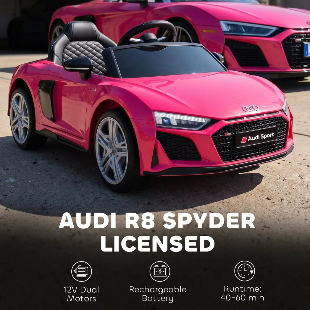 AIYAPLAY Licensed Audi R8 Spyder 12V Kids Electric Car with Remote Control & Dual Motors – Ride On, Pink