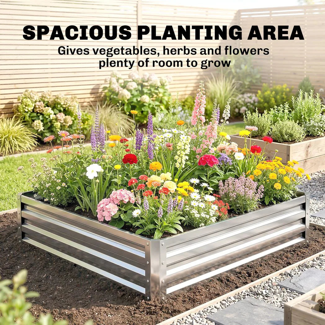 Outsunny 120 x 120 cm Raised Garden Bed with Galvanised Steel Frame – Open Base Planter for Vegetables and Herbs