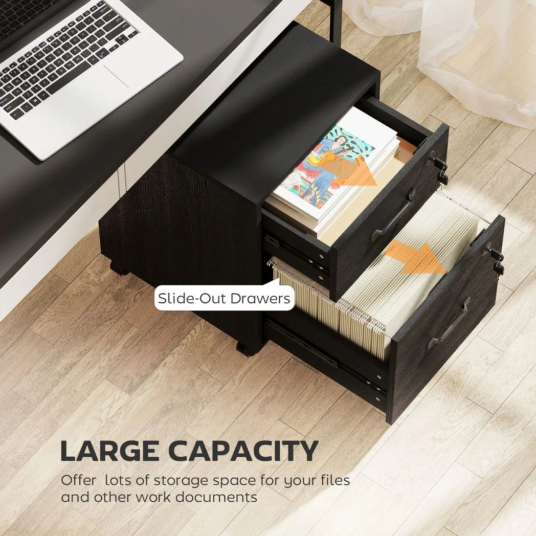 HOMCOM Rolling File Cabinet with 2 Drawers & Lockable Wheels – Under-Desk Mobile Storage, Black