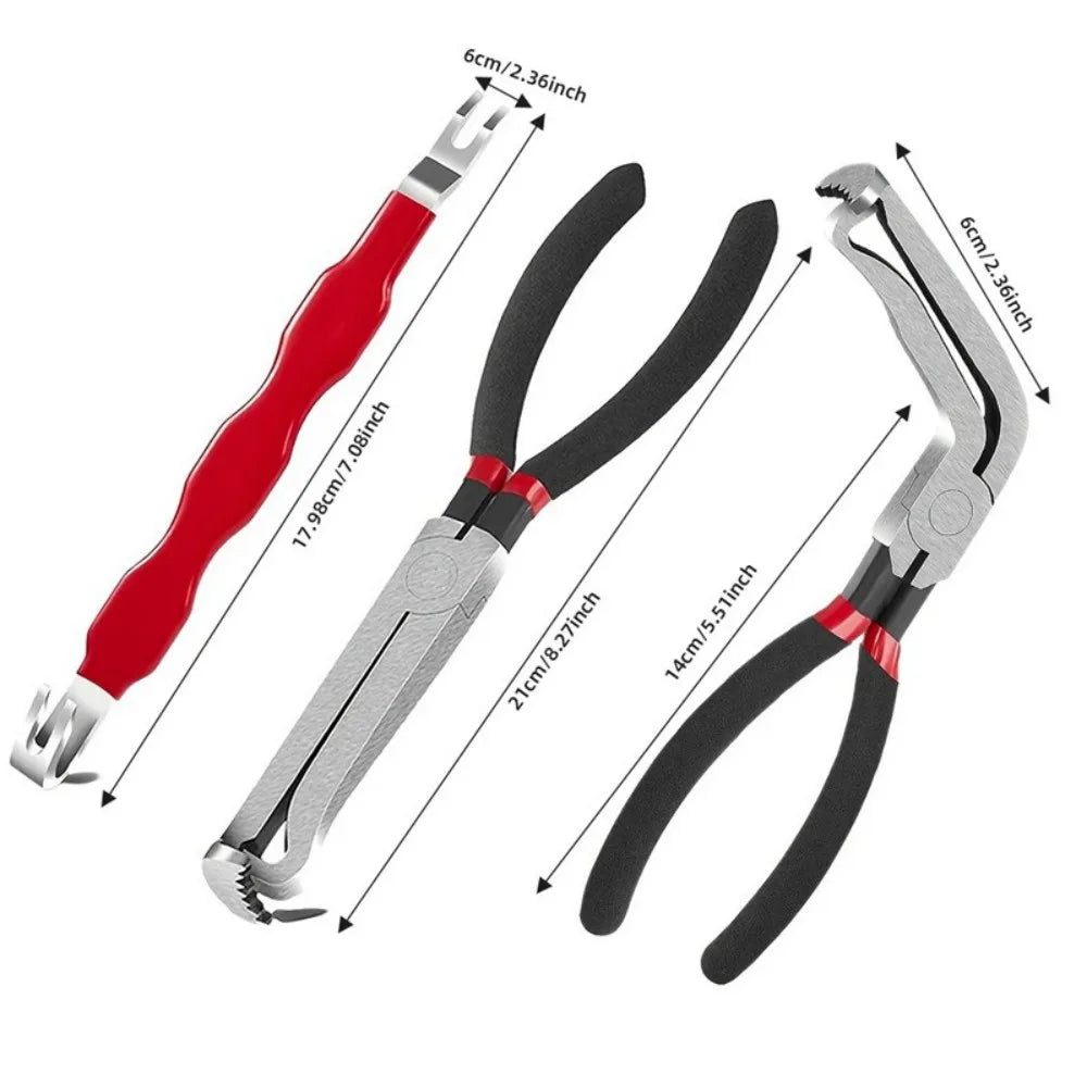3 Piece Electrical Connector Disconnect Pliers Set – 60° Curved Metal Plug Removal Tools for Cars