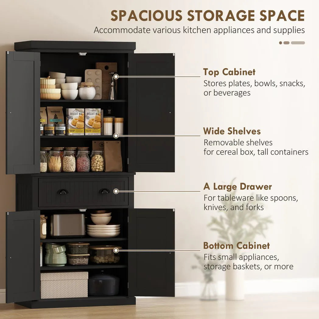 HOMCOM Kitchen Storage Cabinet with Drawer and Adjustable Shelves – Traditional Beadboard Cupboard, Black