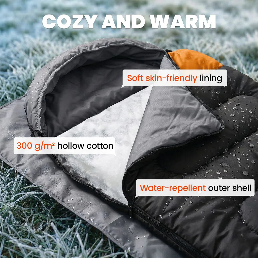 Outsunny 3-Season Sleeping Bag for Adults with L-Shaped Zip, Opens into Quilt – Lightweight & Compact, Grey