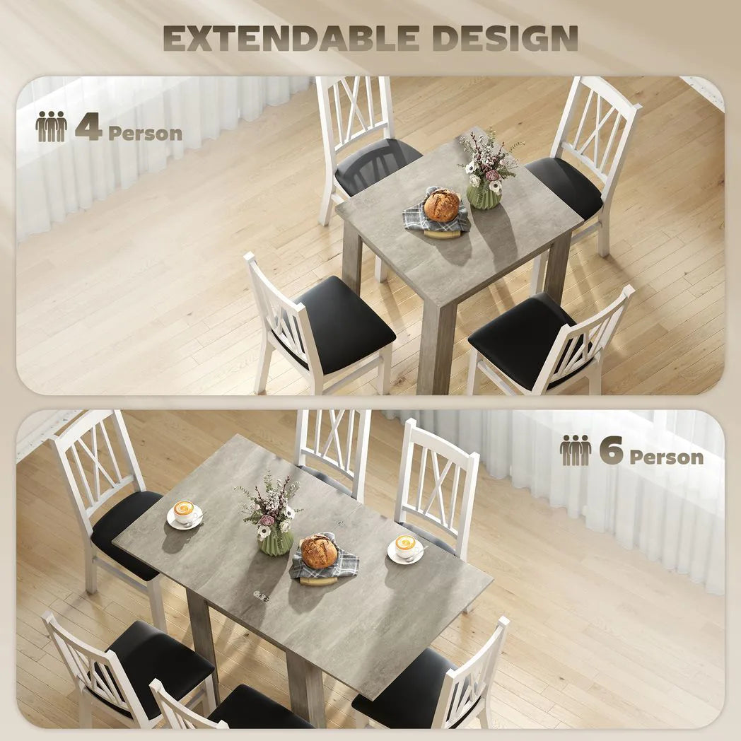 HOMCOM Folding Dining Table for 4-6 – Extendable Drop Leaf Kitchen Table for Small Spaces, Grey